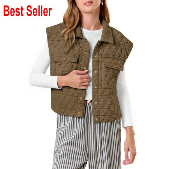 Jackets & Blazers - Quilted Puffer Vest Sleeveless Jacket Chic Minimal Button Down Outerwear